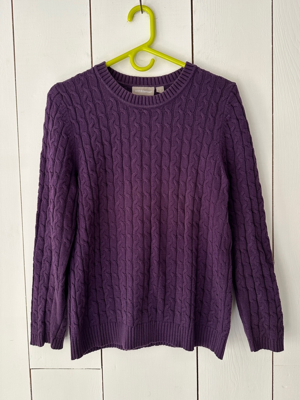 Vintage Cable Knit Royal Purple Sweater Sz M-L Fisherman Preppy Old Money Cotton